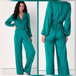 Lulu's Satin Wrap Jumpsuit with Long Sleeves